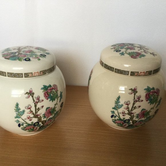 A pair of Vintage Sadler England Round Lidded Ginger Jars beautiful tree flower - Picture 3 of 7